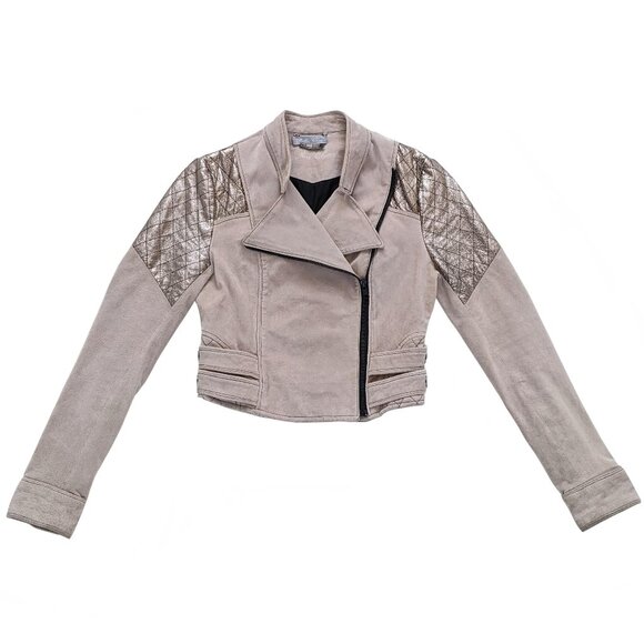 Dallin Chase Suede Leather Moto Jacket With Gold Trim Size Small - Picture 5 of 13